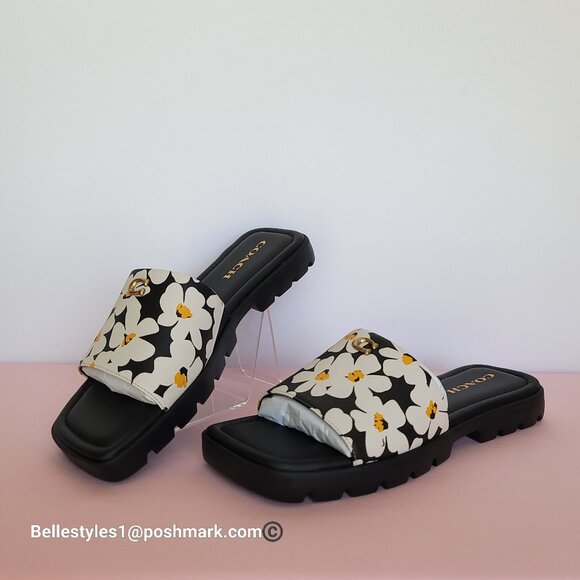 COACH Florence Smooth Leather Sandal With Flower Print –Chalk Multi -Size 8.5B⭐ - Picture 5 of 16